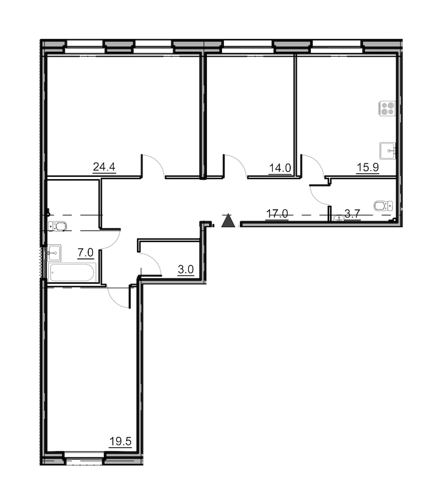 3-комнатная квартира 104.5 м², 1/14 эт., ЖК «Московские ворота 2»